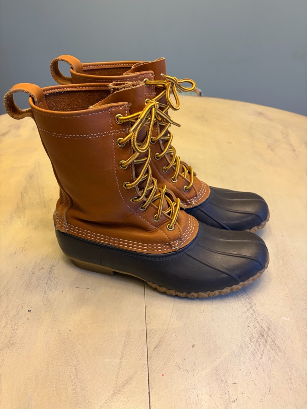 L.L. Bean Maine Light Brown Tall Leather Duck Hunting Boots Lace up Men's Size 9